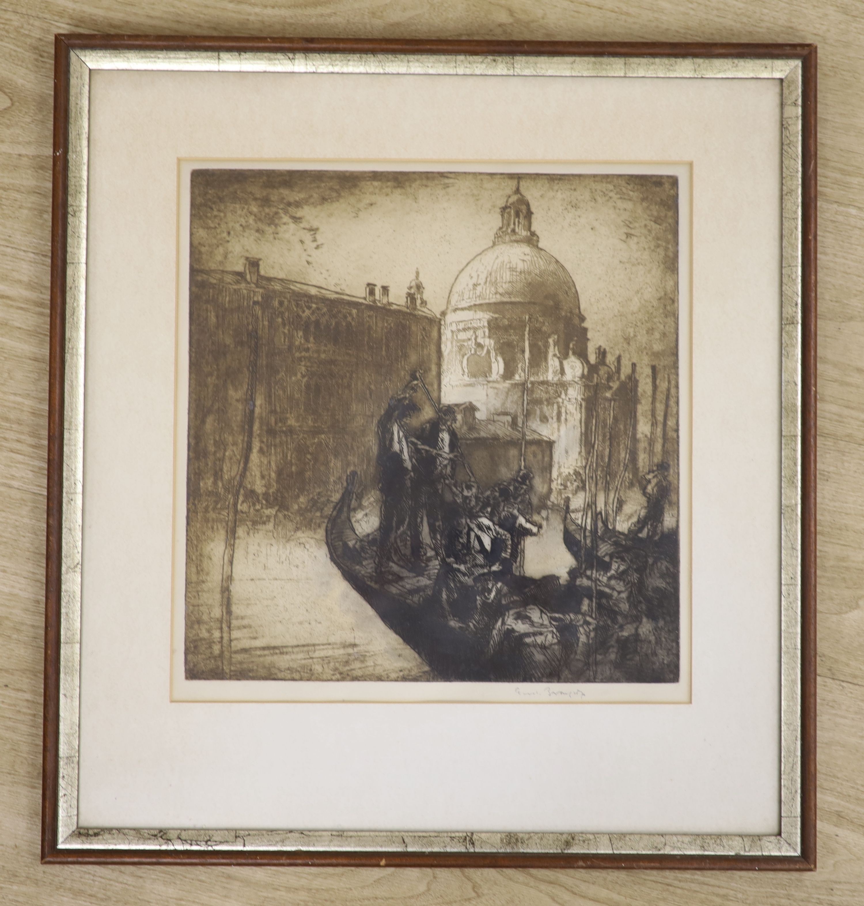 Frank Brangwyn (1867-1956), etching, Gondoliers, Venice, signed in pencil, 39 x 37cm